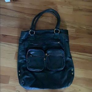 Midnight blue leather tote from J Crew